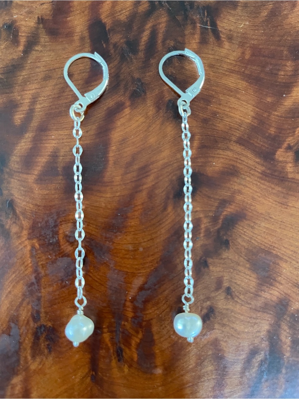925 Sterling Silver Chain Drop Lever Back Earrings with Freshwater Pearl Accent